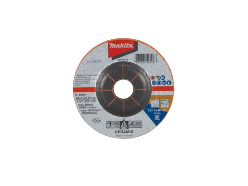 Keramična brusilna plošča Makita Ceramic A24P, Dimenzije: 115x7x22,23mm, B-66911