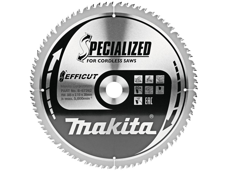 Žagin list Makita TCT Specialized, Efficut, za les, Dimenzije: 305x2,15x30mm, Zob: 80, B-67315
