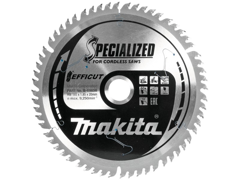 TCT žagin list Makita EFFICUT, Dimenzije: 165x1,85x20mm, Zob: 60, B-69858