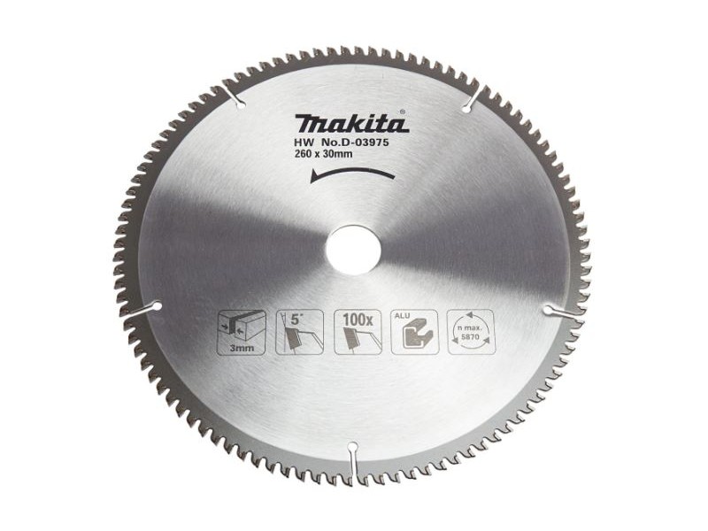 TCT žagin list za aluminij Makita, Dimenzije: 260x30mm, Zob: 100, D-03975
