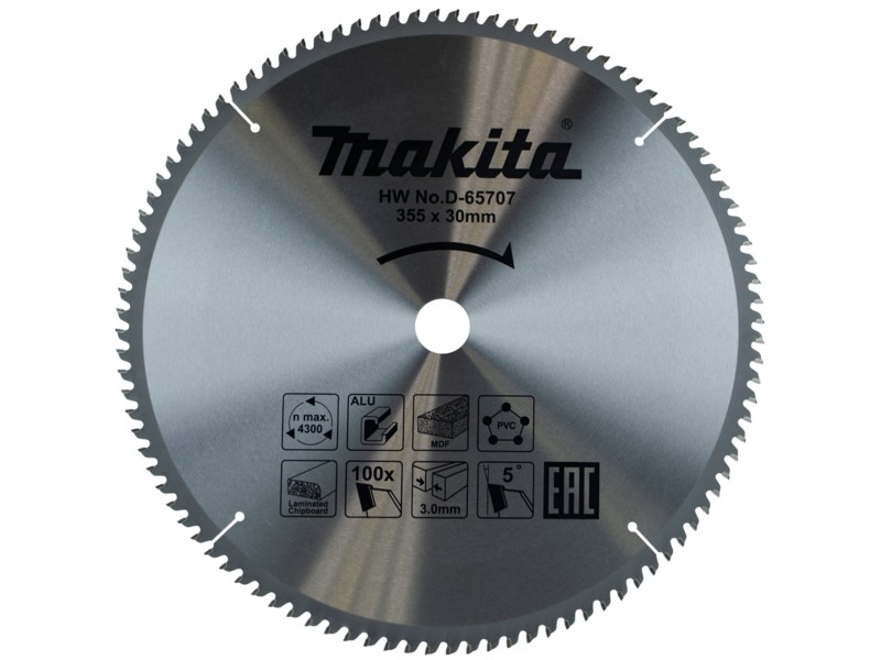 Žagin list Makita TCT, Dimenzije: 355x30x30mm, Zob: 100, D-65707