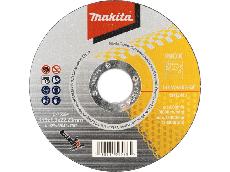 Tanka rezalna plošča Makita, za INOX, Dimenzije: 115x1x22.23mm, D-75524