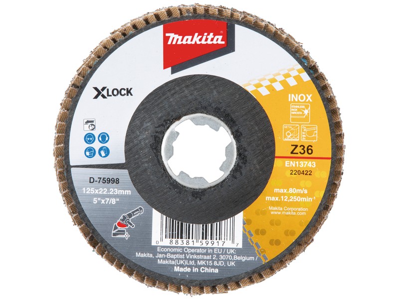 Lamelni disk Makita iz steklenih vlaken X-LOCK, 125mm, Zrnatost: 36, D-75998