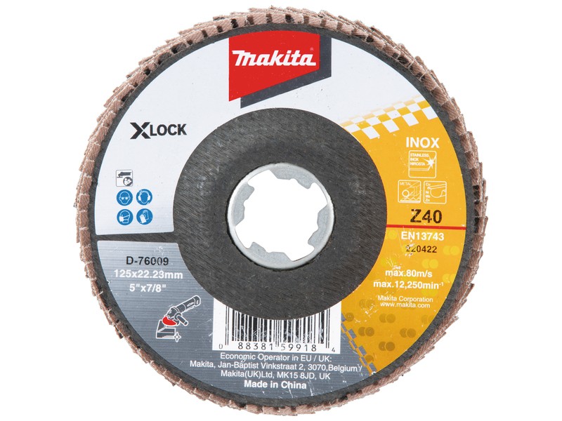 Lamelni disk Makita iz steklenih vlaken X-LOCK, 125mm, Zrnatost: 40, D-76009