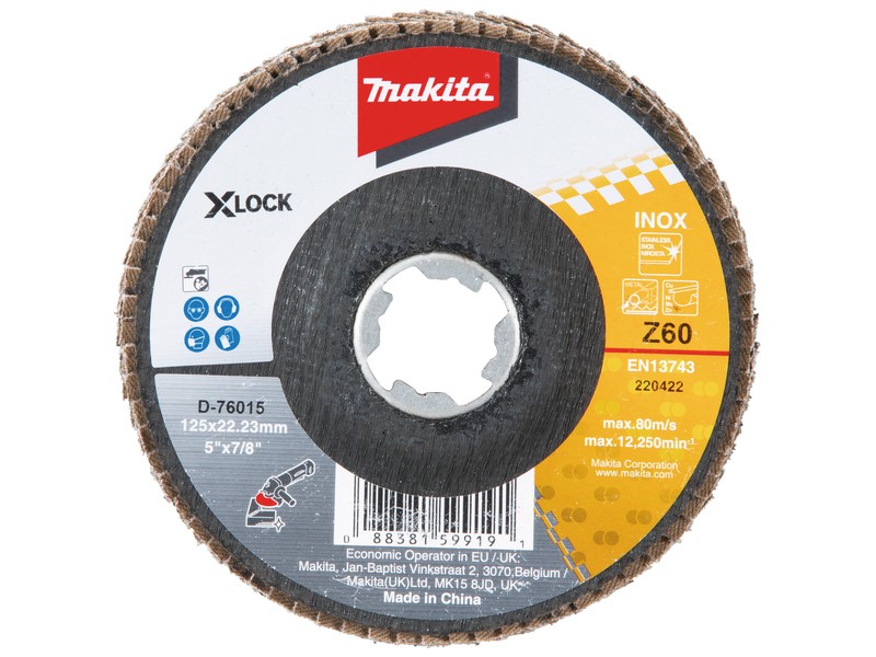 Lamelni disk Makita iz steklenih vlaken X-LOCK, 125mm, Zrnatost: 60, D-76015