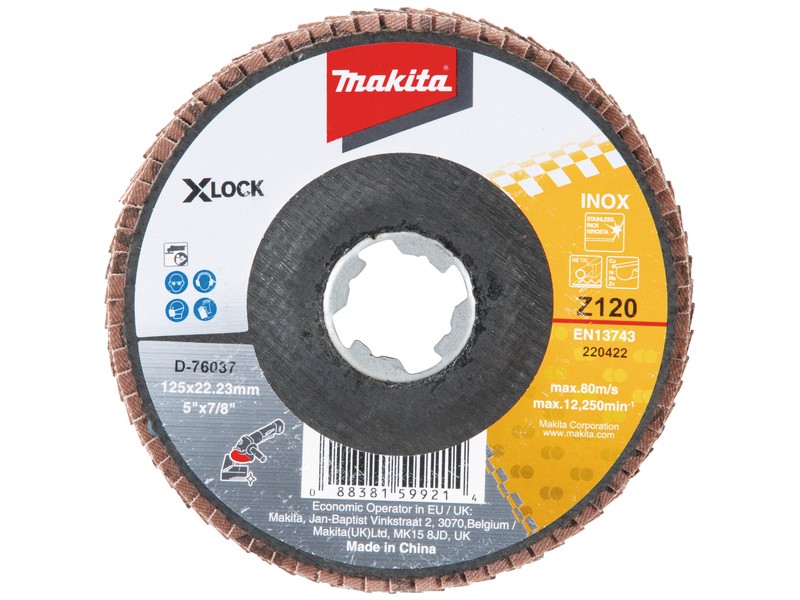Lamelni disk Makita iz steklenih vlaken X-LOCK, 125mm, Zrnatost: 120, D-76037