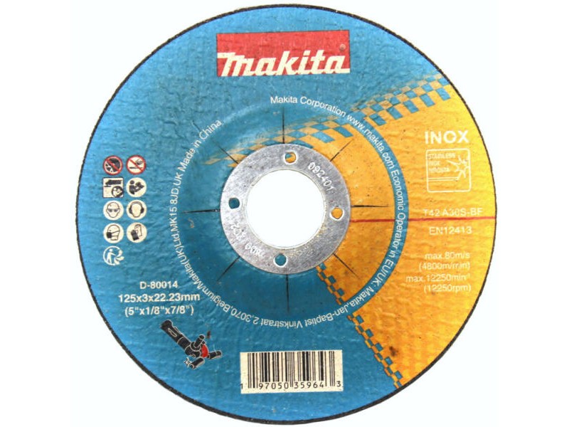 Vbočena brusilna plošča Makita, za inox, 125x3,0x22,23mm, D-80014