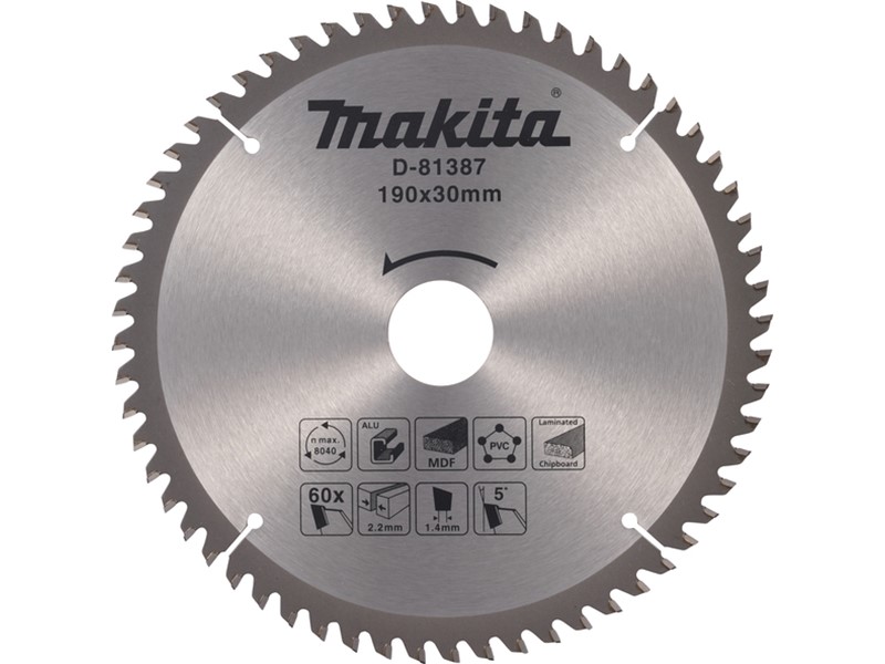 Žagin list Makita TCT, Dimenzije: 190x30x2.2mm, Zob: 60, D-81387