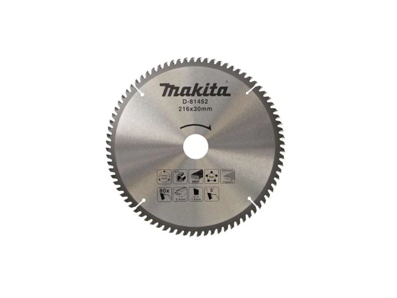 TCT žagin list Makita, Dimenzije: 216x30mm, Zob: 80, D-81452