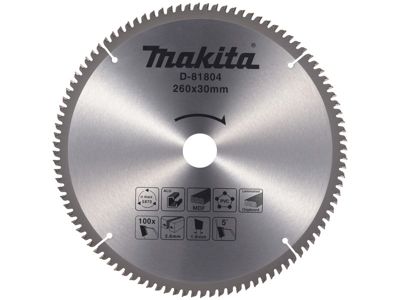Žagin list Makita TCT, Dimenzije: 260x30x2.6mm, Zob: 100, D-81804