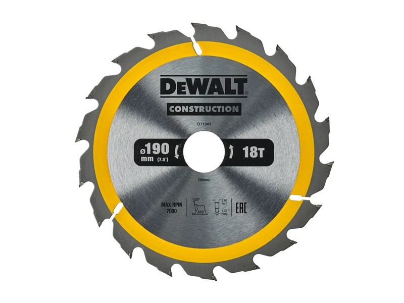 Žagin list za krožno žago DeWALT DT1943, Ø 190 × 30 mm, 18 zob