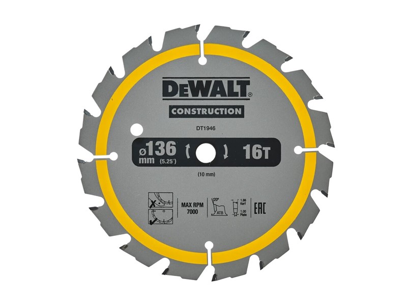 Žagin list za krožno žago DeWALT DT1946, Ø 136 × 10 mm, 16 zob