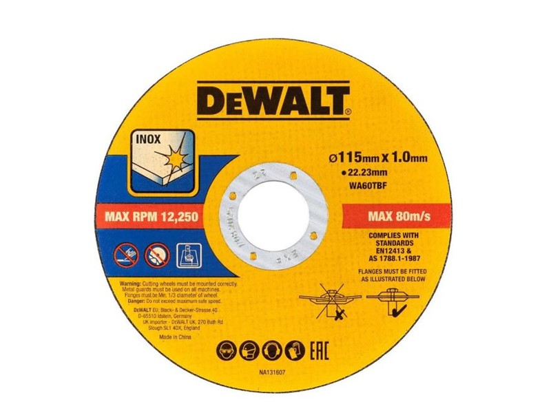 Rezalne plošče za inox DeWALT DT20599, 115 × 1 × 22,23 mm, 100 kos