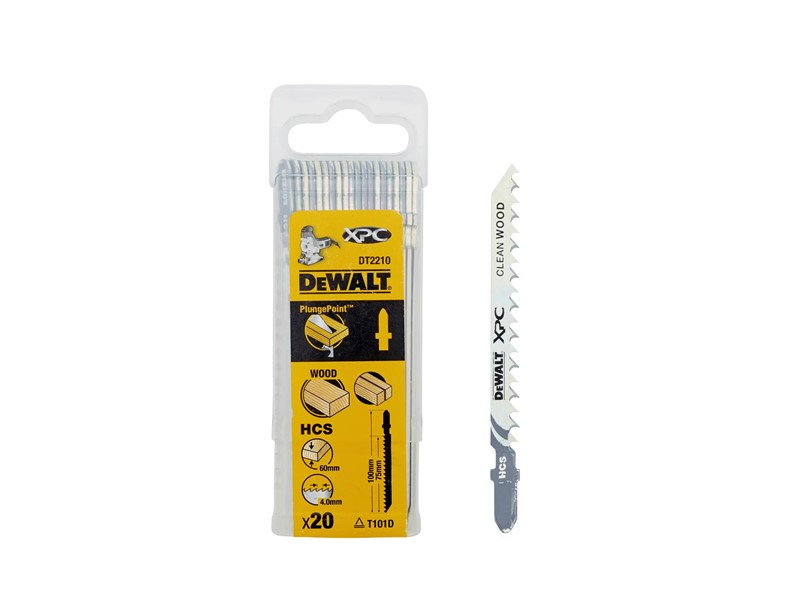 Žagin list za vbodno žago DeWALT DT2210, čiste, hitre in natančne reze v lesu, ivernih ploščah, laminatu in plastiki, 20 kosov
