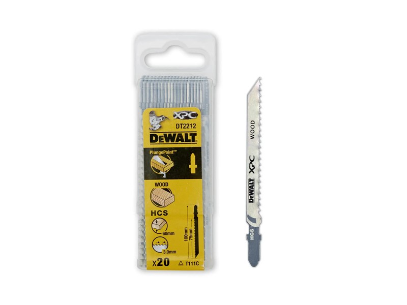 Žagin list za vbodno žago DeWALT DT2212, grobe in natančne reze v lesu, ivernih ploščah, laminatu in plastiki, 20 kosov