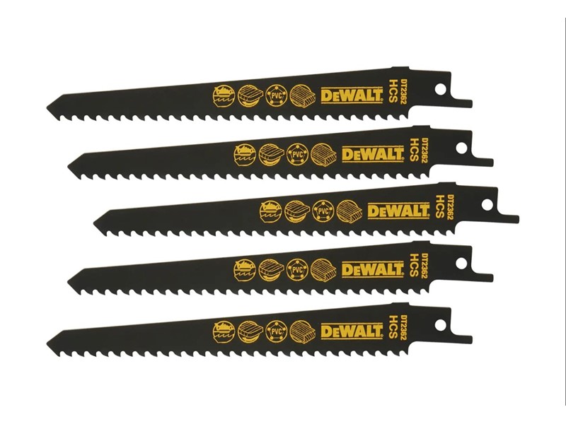 HCS žagin list za sabljasto žago DeWALT DT2362, 152 mm, les in plastika, 5 kosov
