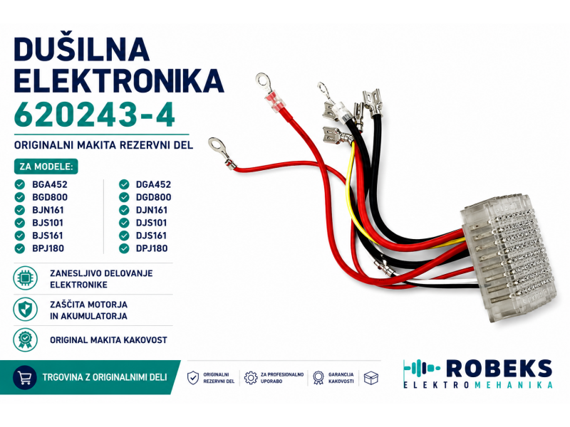 Dušilna elektronika Makita, za BGA452, BGD800, BJN161, BJS101, BJS161, BPJ180, DGA452, DGD800, DJN161, DJS101, DJS161, DPJ180, 620243-4
