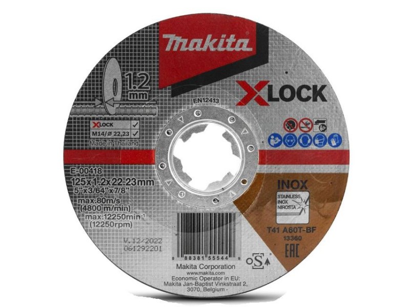 Tanka rezalna plošča X-LOCK za inox Makita, Dimenzije: 125x1,2x22,23mm, E-00418