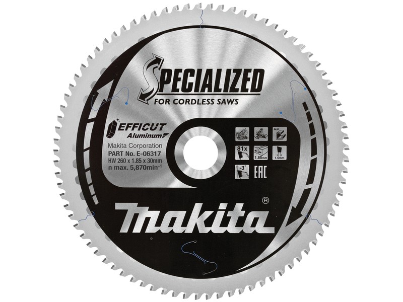 TCT Specialized žagin list Makita, Dimenzije: 260x1,85x30mm, Zob: 81, E-06317