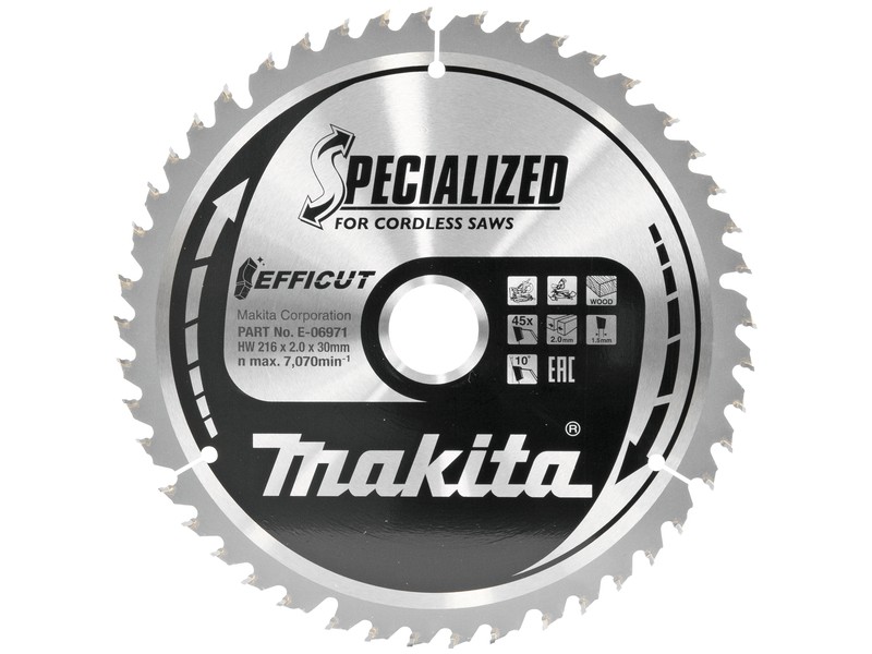 TCT žagin list EFFICUT Makita, Dimenzije: 216x2x30mm, Zob: 45, E-06971