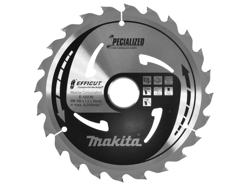 Žagin list Efficut Makita, Dimenzije: 185x1,5x30, Zob: 24, za lesne kompozite, E-12239