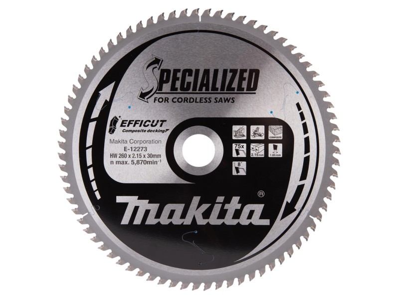 Žagin list Efficut Makita, Dimenzije: 260x2,15x30mm, Zob: 75, za lesne kompozite, E-12273