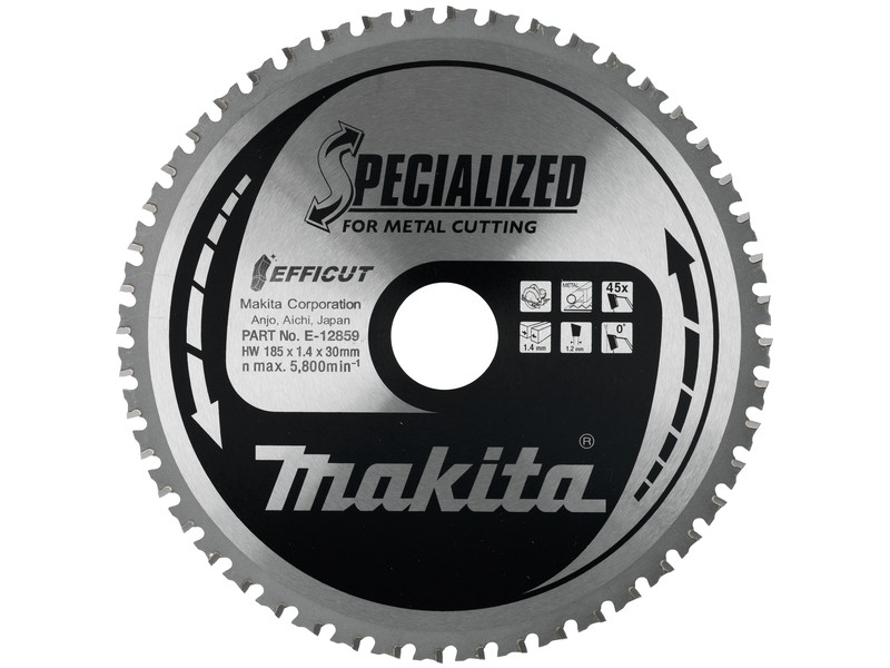 TCT žagin list EFFICUT za kovino Makita, Dimenzije: 185x30x1,4mm, Zob: 45, E-12859