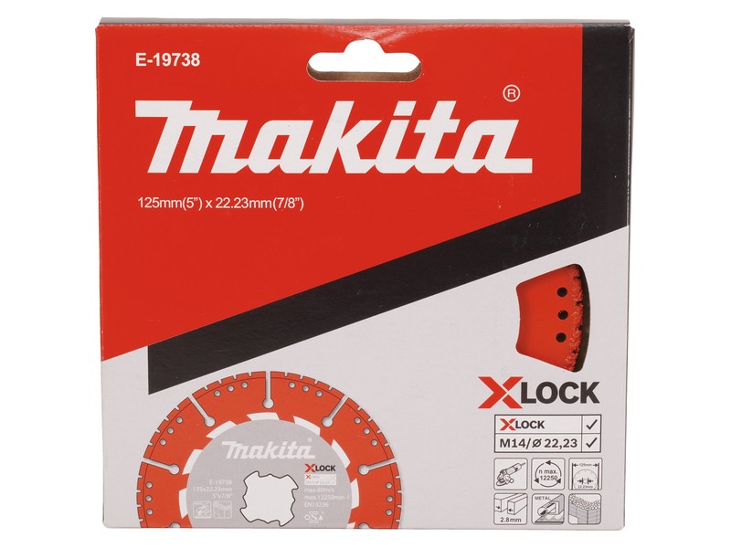 Diamantna rezalna plošča Makita, večnamenska X-LOCK, Dimenzije: 125x22,23x2,8mm, E-19738