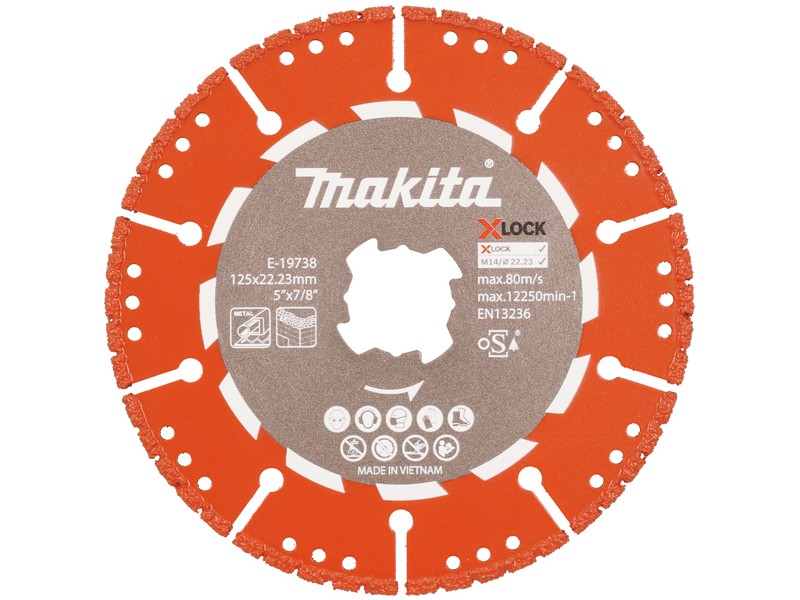 Diamantna rezalna plošča Makita, večnamenska X-LOCK, Dimenzije: 125x22,23x2,8mm, E-19738