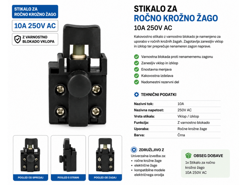 Klasično stikalo za ročne krožne žage, Dimenzije: 47x28.5x16mm, PW216