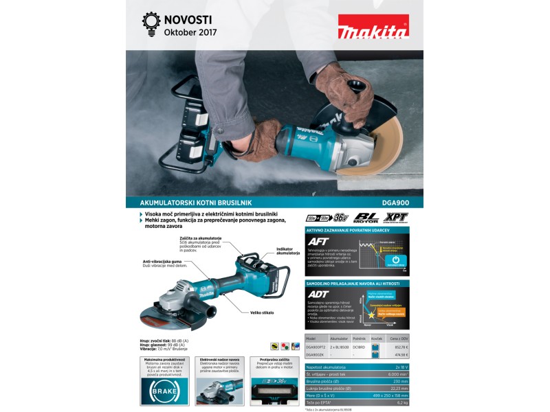 Akumulatorski kotni brusilnik Makita DGA900PT2