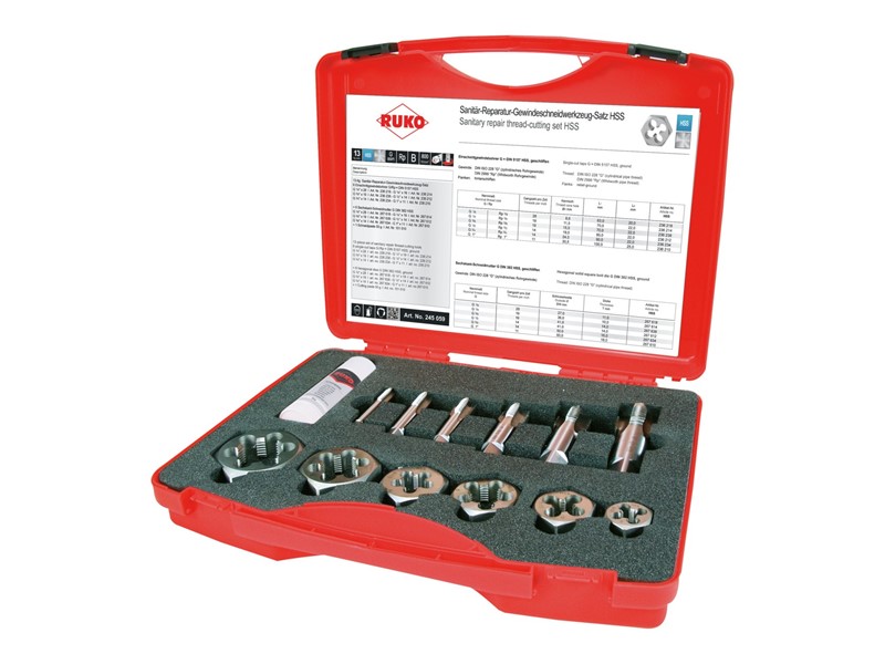 Set orodja za rezanje navojev RUKO, HSS, DIN 382, 245059
