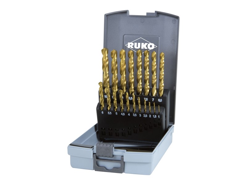 19-delni set svedrov za kovino RUKO, HSS, DIN 338, TiN, tip N, 250214TRO