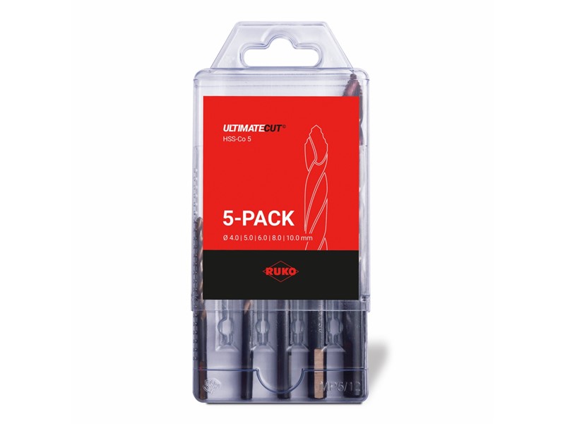5-delni set svedrov za kovino RUKO, ULTIMATECUT FLOWSTEP, HSS-Co 5, DIN 338, tip FLOWSTEP, tristransko vpetje, 259205ERO