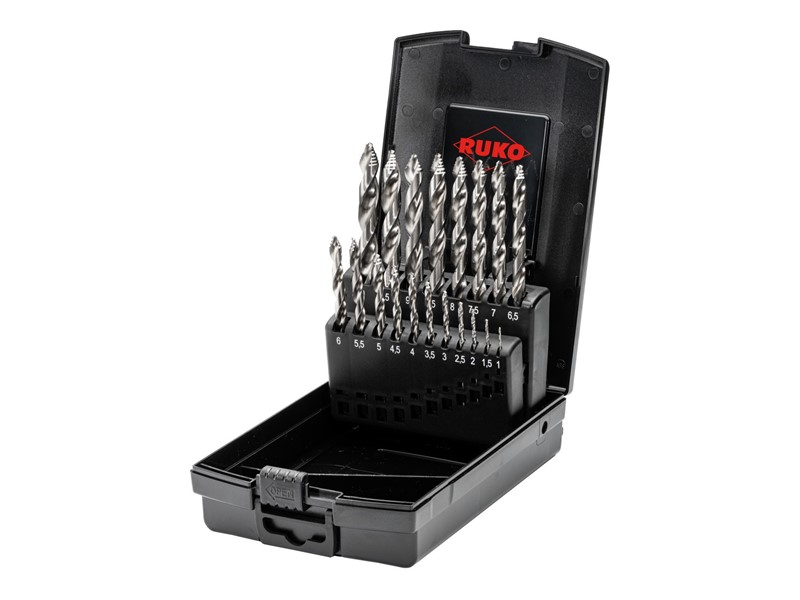 19-delni set svedrov za kovino RUKO, ULTIMATECUT FLOWSTEP, HSS, DIN 338, tip FLOWSTEP, tristransko vpetje, 259214RO