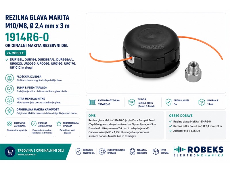 Rezilna glava Makita M10/M8, O 2,4 mm × 3 m – 1914R6-0
