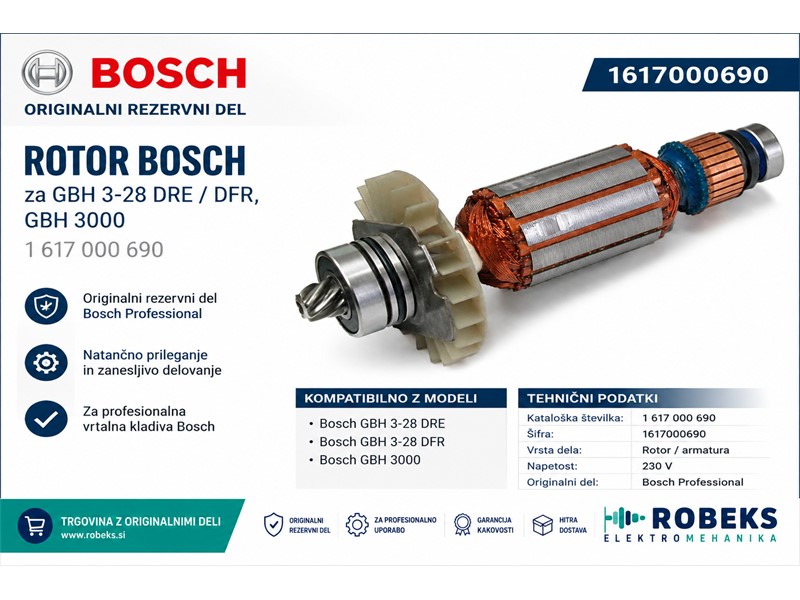 Rotor Bosch, za GBH 3-28 DRE/DFR, GBH 3000, 1617000690