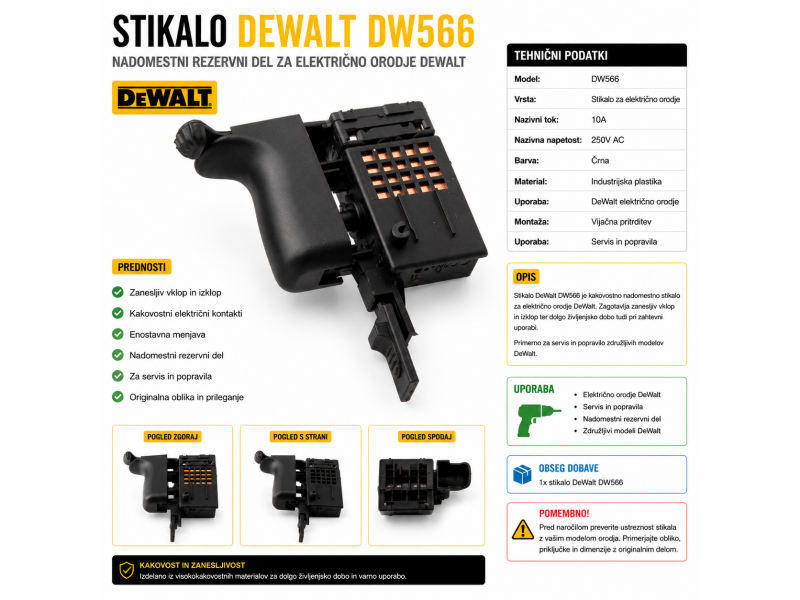 Stikalo Dewalt DW566, L+D z blokado, PW206