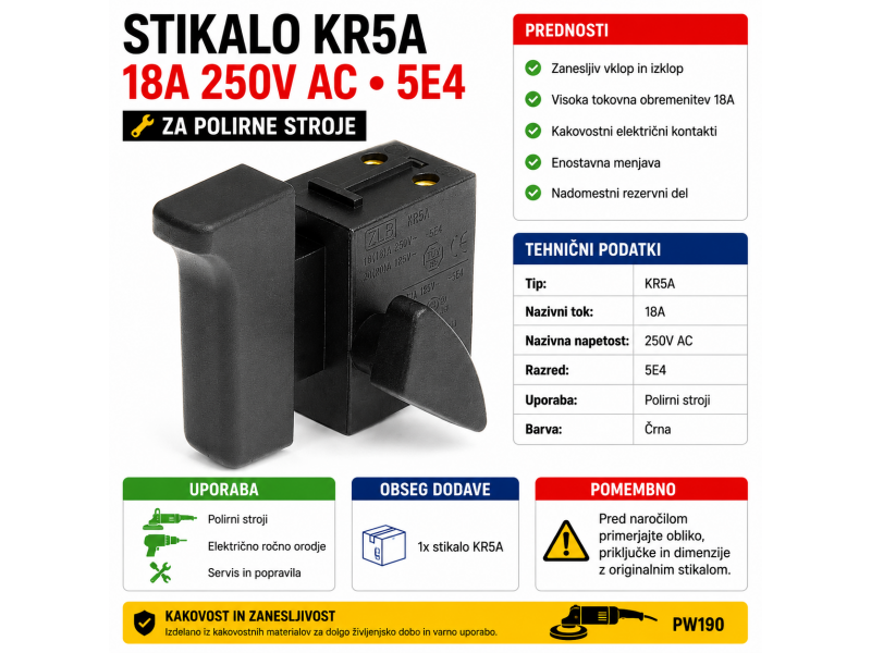 Stikalo KR5A 18A 250V 5E4 za polirne stroje, pw190