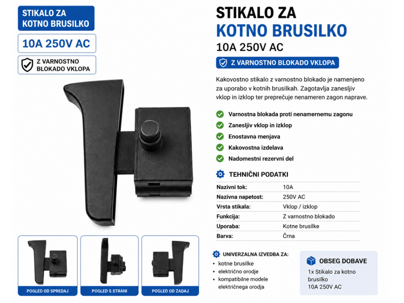 Stikalo za kotno brusilko FA2-10/2B-1, 12A, 250V, PW108