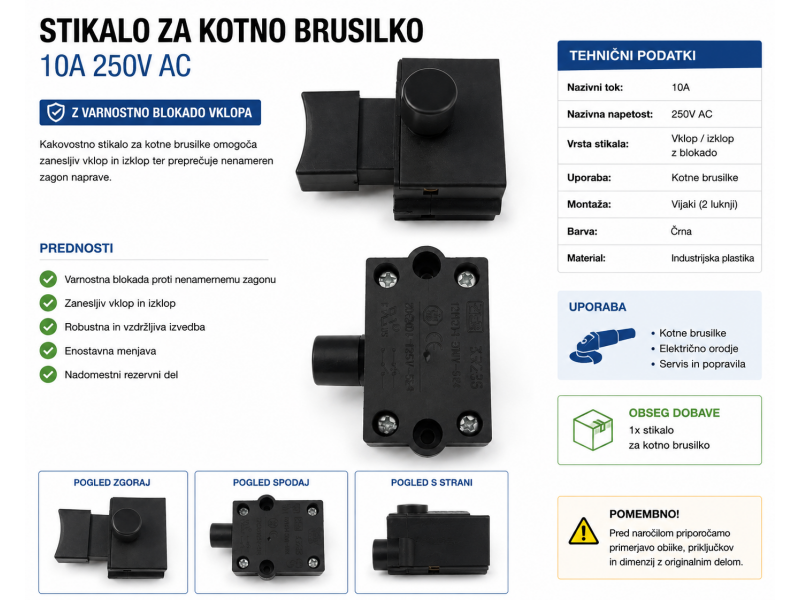 Stikalo za različna električna ročna orodja, FA2-10/2B, 10A, 250V, PW110