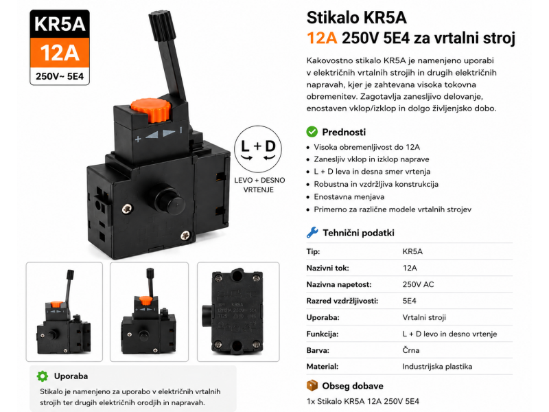 Stikalo za vrtalni stroj, Model: KR5A, L + D, 250V AC, PW139