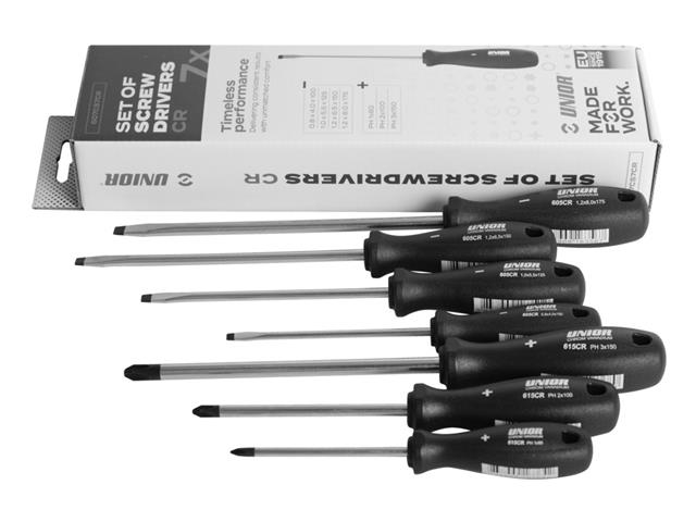 7-delni set ploščato križnih izvijačev Unior