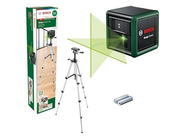 Križni laser Bosch Quigo Green+2x1,5V LR03 (AAA), 500 – 540 nm, 85°, 1/4
