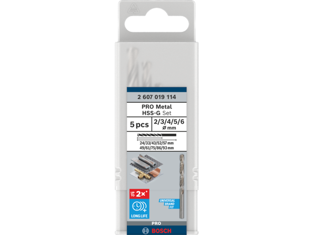 Komplet spiralnih svedrov Bosch PRO Metal HSS-G, 5 kosov, 2607019114