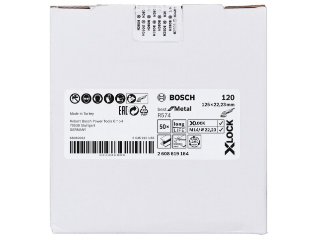 X-LOCK Bosch Vlaknena brusilna plošča, Best for Metal, Pakiranje: 50kos, Dimenzije: 125x22,23mm, Zrnatost: 120, 2608619164