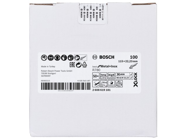 X-LOCK Bosch Vlaknena plošča,zvezdasta luknja,Best for Metal & Inox, Pakiranje: 50kos, Dimenzije: 115x22,23mm, Zrnatost: 100, 2608619181