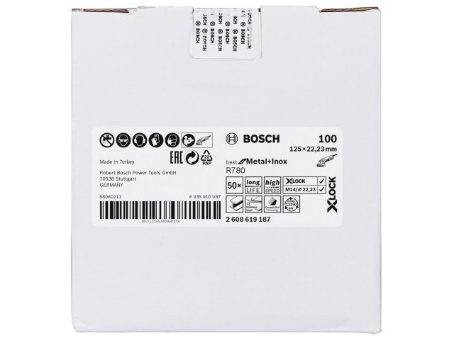 X-LOCK Bosch Vlaknena plošča, zvezdasta luknja, Best for Metal & Inox, Pakiranje: 50kos, Dimenzije: 125x22,23mm, Zrnatost: 80, 2608619186