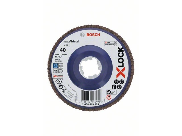 X-LOCK Bosch Lamelna brusilna plošča,ravna,plastična osnova, Best for Metal, Pakiranje: 10kos, Dimenzije: 115x22,23mm, Zrnatost: 40, 2608619205
