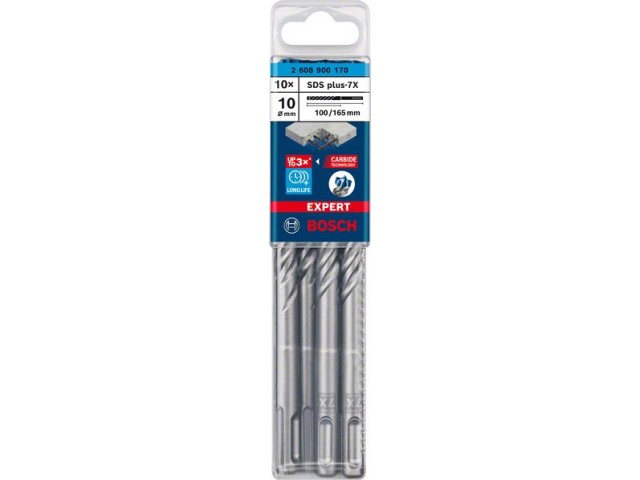 10-delni komplet udarnih svedrov Bosch EXPERT SDS plus-7X, Dimezije:10 x 100 x 165 mm, 2608900170